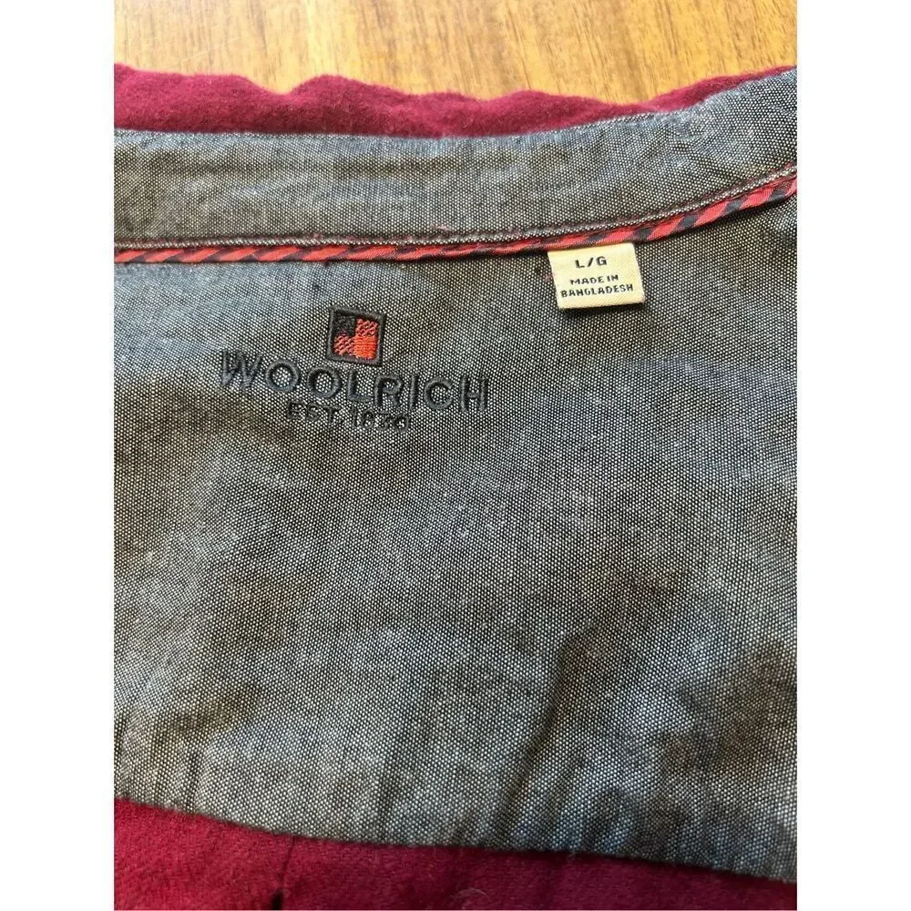 Woolrich Shirt Men’s Large Maroon Button Down Long Sleeve Flannel Casual Outdoor
